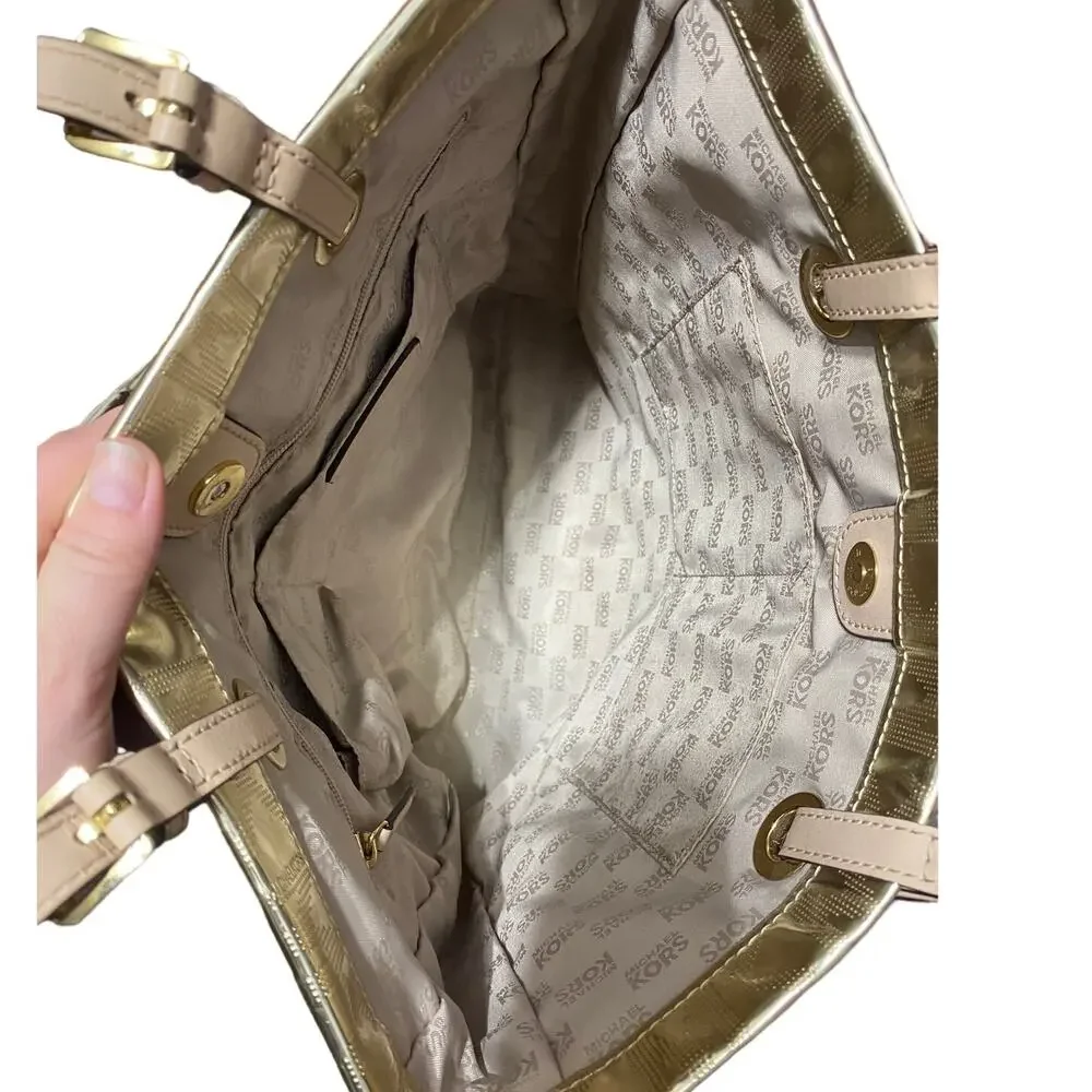 Michael Kors shiny metallic gold Large Jet Setter purse / bag Excellent‎ cond.